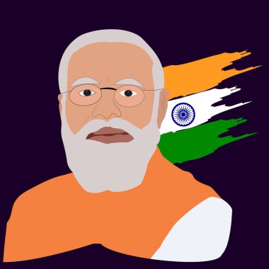 MADURAI, INDIA, 30 HAZİRAN 2023: Hindistan Başbakanı Narendra Modi sanat ve Hint ulusal bayrağı tasarımı.