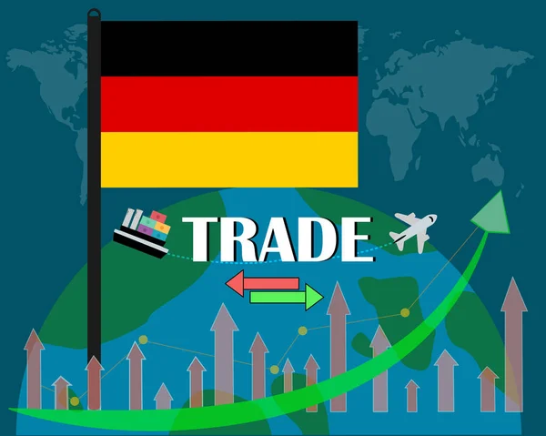 德国国旗站在他们的世界明智的贸易概念矢量设计 深蓝色背景的孤立物 — 图库矢量图片