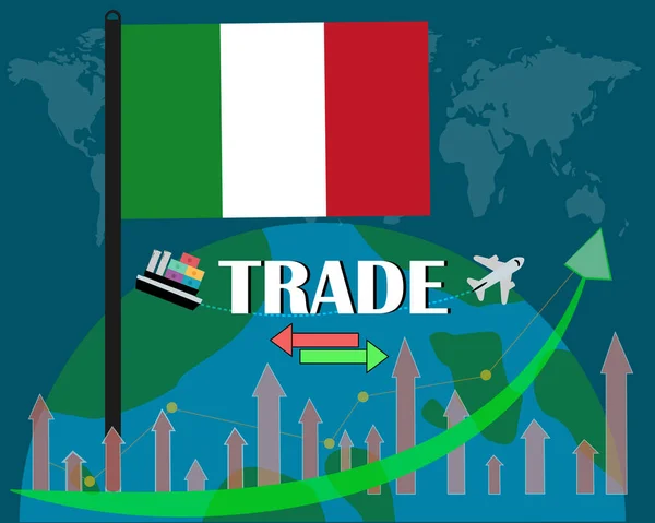 意大利国旗站在他们的世界明智的贸易概念矢量设计 深蓝色背景的孤立物 — 图库矢量图片
