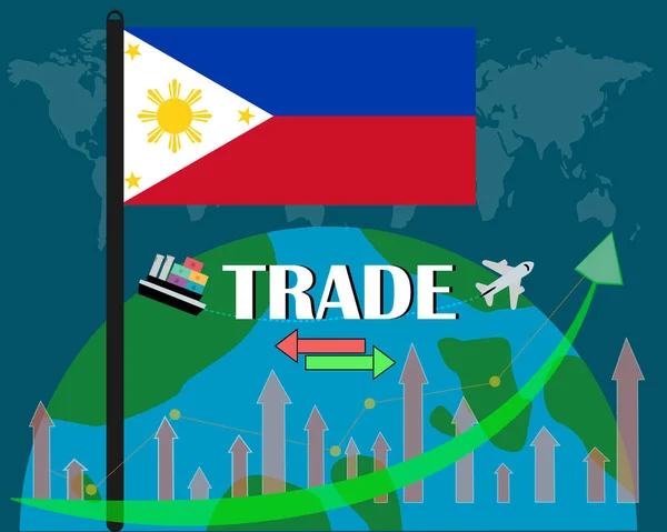 Bandera Filipinas Pie Con Concepto Comercio Mundial Diseño Vectores Aislado — Vector de stock