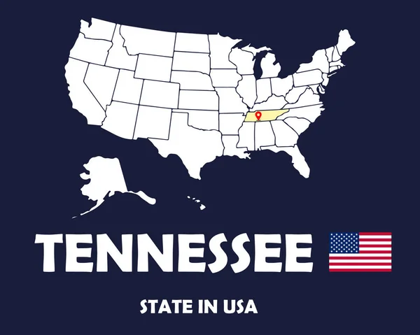 Tennessee State Usa Text Design America Flag White Silhouette Map — Stock Vector