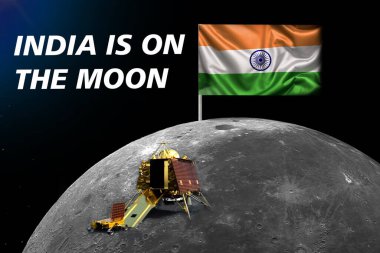  Chandrayaan 3 ve Hindistan 'ın iniş aracı Ay metninde. NASA ve ISRO tarafından desteklenen bu görüntünün ögeleri