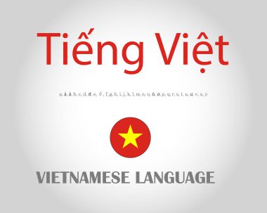 Vietnam metni, kendi dillerinde harfler ve Vietnam bayrağı yuvarlak poster tasarımı..