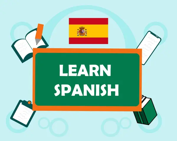 Aprender Espanhol Texto Com Símbolos Aprendizagem Espanha Bandeira Sinal Design — Vetor de Stock