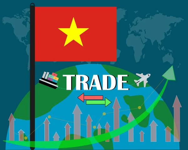 Bandiera Vietnam Piedi Con Loro Mondo Saggio Concetto Commercio Progettazione — Vettoriale Stock