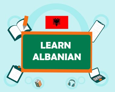 Arnavutça afiş tasarımını Arnavutluk bayrak tasarımı ile öğrenme sembolleriyle öğrenin.