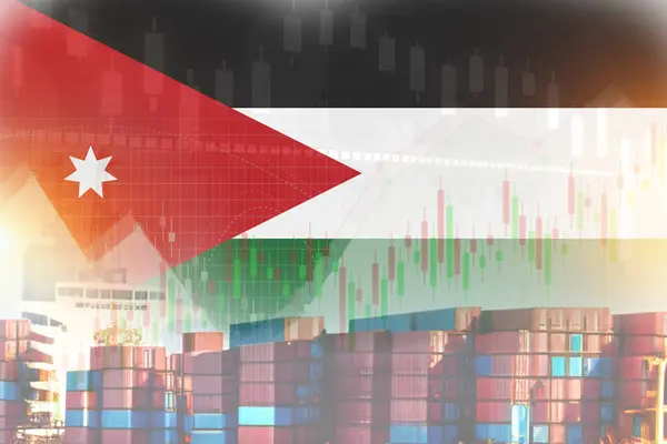 Jordan flag with containers in ship. trade graph concept illustrate poster design