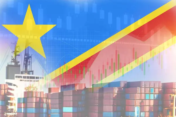 Democratic Republic of Congo flag with containers in ship. trade graph concept illustrate poster design.