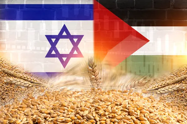 Group of grain cereals with Israel and Palestine flag illustration poster design. food trade concept.
