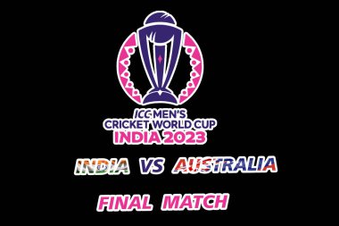 Chennai, Hindistan, 18 Kasım 2023: ICC Dünya Kriket Kupası 2023 Hindistan ve Avustralya final maç metin tasarımı. Siyah arkaplanda izole.