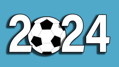 Futbol topu poster tasarımı ile 2024 mutlu yeni yıl.