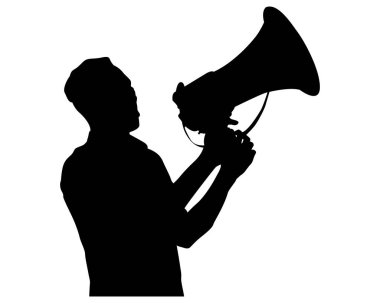 Adam megafon siluet vektör tasarımı kullanıyor. şeffaf arkaplan.