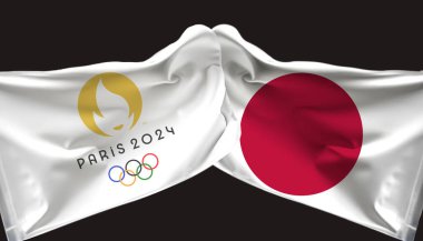 Paris Olimpiyatları Japonya bayrağı salladı. koyu arkaplanda izole.