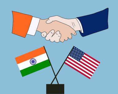 Hindistan ve ABD bayraklarıyla el sıkıştı. İki ülke arasındaki dostluk kavramı