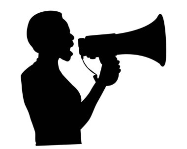 Megafon siluet vektör tasarımı tutan kadınlar. şeffaf arkaplan.