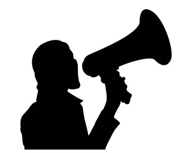 Megafon siluet vektör tasarımı tutan kadınlar. şeffaf arkaplan.