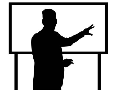 Kurulla ders veren bir erkek öğretmen. Silüet vektör tasarımı. şeffaf arkaplan. 