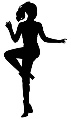 Tarz sahibi kadınlar farklı açılardan dans eder. Silüet vektör tasarımı. Şeffaf arka plan. eps10.