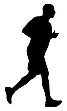 Orta yaşlı bir adam koşuyor. Silüet vektör tasarımı. şeffaf arkaplan.