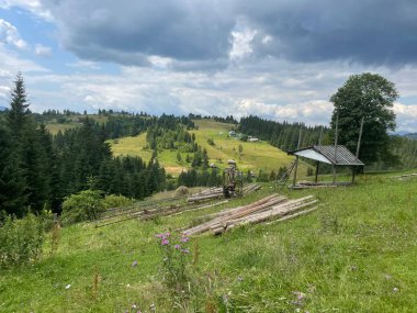 view of the beautiful landscape of the carpathian mountains in Ukraine on a sunny day