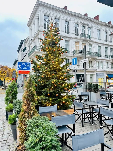 beautiful street with christmas decoration and decorations at the city