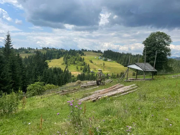 view of the beautiful landscape of the carpathian mountains in Ukraine on a sunny day