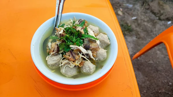 Фрикадельки Являются Одним Любимых Блюд Индонезии Еда Готовится Основных Ингредиентов — стоковое фото