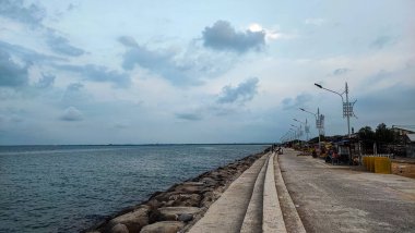 Jagu sahili manzarası, lhokseumawe şehri, deniz manzarası güzel doğal nüanslarıyla, Endonezya