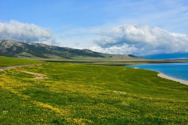 Tarim Gölü etrafındaki dağlar ve sular eşsiz ve güzel bir manzaradır.