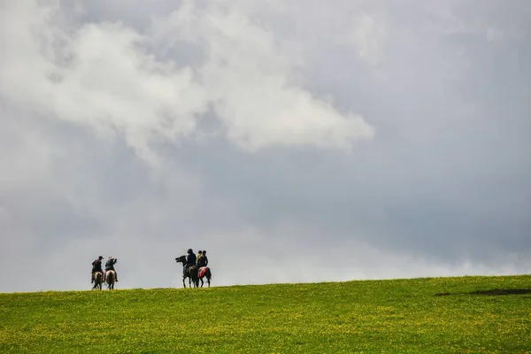 stock image Qiongkushtai in Xinjiang, a small Kazakh village which has a vast grassland and leisurely horses and sheep.