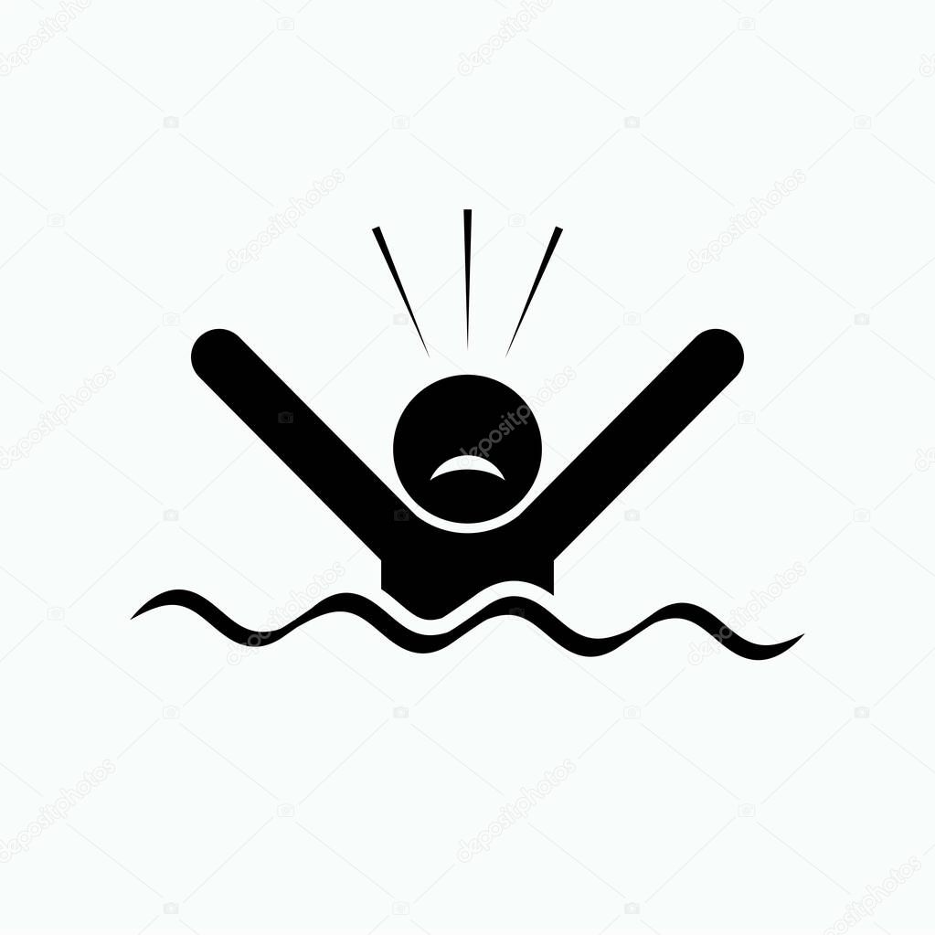 Drowning Icon. Drown, Accident Symbol in Water - Vector.