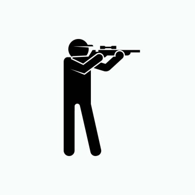 Silahlı adam Simgesi. Nişancı Sembolü - Vektör. Glyph Biçiminde Sunulmuştur.    