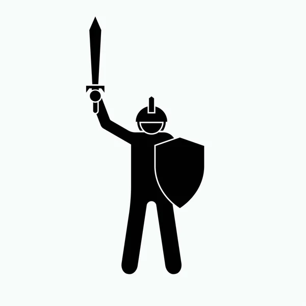 Ikon Ksatria Manusia Dengan Pedang Dan Perisai Warrior Symbol Isyarat - Stok Vektor