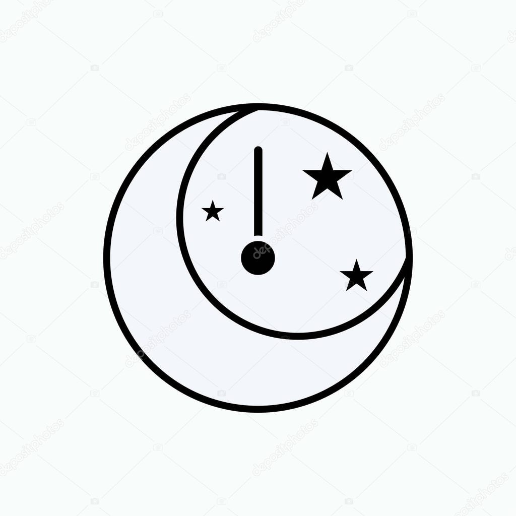 Midnight Icon. Clock, Moon and Star Merging Symbol in a Circle - Vector.