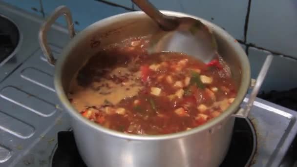 Tavada Körili Tavuk Pişirmek Coto Çorbası Geleneksel Endonezya Çorbası — Stok video