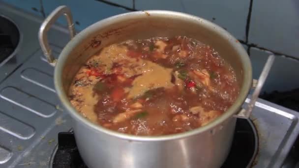 Cocción Pollo Curry Sartén Alimentos Locales Indonesia — Vídeos de Stock