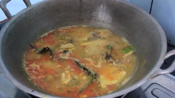 Gotowanie Zupy Curry Kurczakiem Dodanie Sosu Sojowego Currie Kurczaka Lokalne — Wideo stockowe
