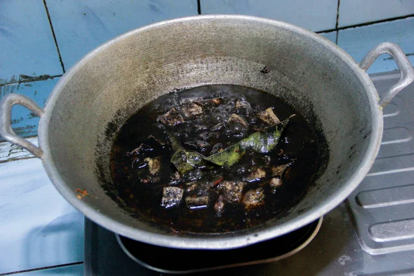 Cooking Squid Ink Soup Pan — Stock Photo, Image