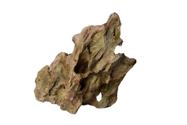 Dekorasyon için desenli ve gözenekli ejderha taşı. Kesme yolu olan beyaz bir arka planda izole edilmiş.