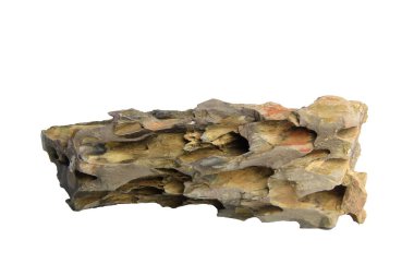 Beyaz arka planda izole edilmiş engebeli kenarları ve derin oyukları olan dikdörtgen ejderha taşına kırpma yolu da dahil..