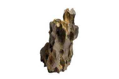 Keskin kenarları ve toprak tonlarıyla dikey ejderha taşı kesme yolu ile beyaz bir zemin üzerinde izole