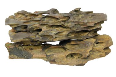 Geniş, düz şekilli ve gözenekli bir yüzeye sahip ejderha taşı beyaz bir arkaplanda izole edilmiş. İçerilen kırpma yolu