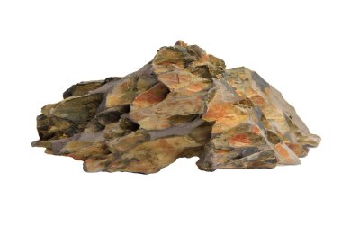 Çentikli dokuları olan katmanlı ejderha taşı kayaları beyaz arka planda izole edilmiş su pelerinlerinin yerleşimlerine uygundur. İçerilen kırpma yolu