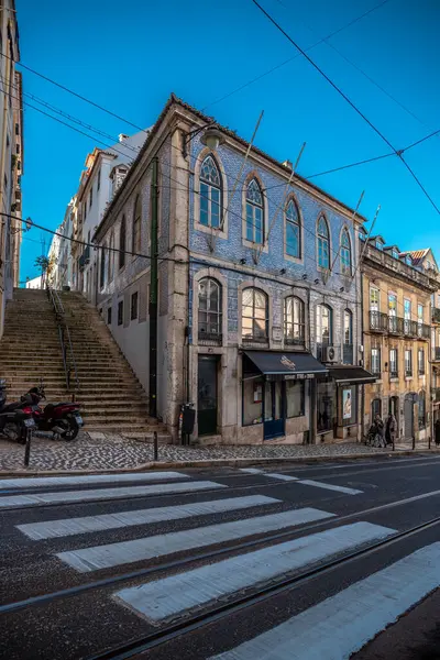 Prachtige Smalle Straatjes Huizen Winkels Het Historische Centrum Van Alfama — Stockfoto