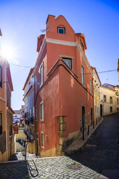 Prachtige Smalle Straatjes Huizen Winkels Het Historische Centrum Van Alfama — Stockfoto