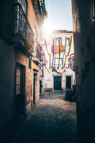 Beautiful Narrow Streets Houses Shops Historic Old Town Alfama Mediterranean — Stock Photo, Image