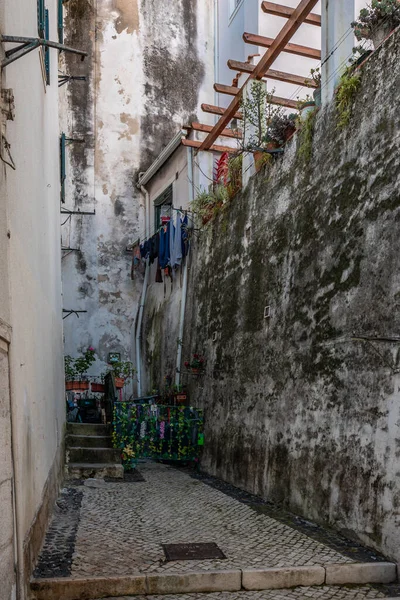 Hermosas Calles Estrechas Casas Tiendas Casco Antiguo Histórico Alfama Mediterráneo —  Fotos de Stock