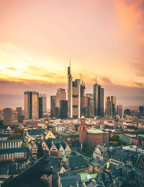Majna Frankfurti Kilátóval Este Naplementekor Szép Kilátás Nyílik Városra Környékére — Stock Fotó