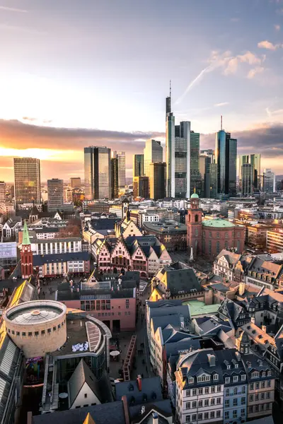 Main Frankfurt Skyline Evening Sunset Nice Overview City Its Surroundings — Stock Photo, Image
