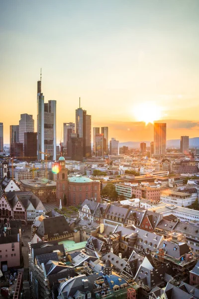 Main Com Horizonte Frankfurt Noite Pôr Sol Bela Visão Geral — Fotografia de Stock